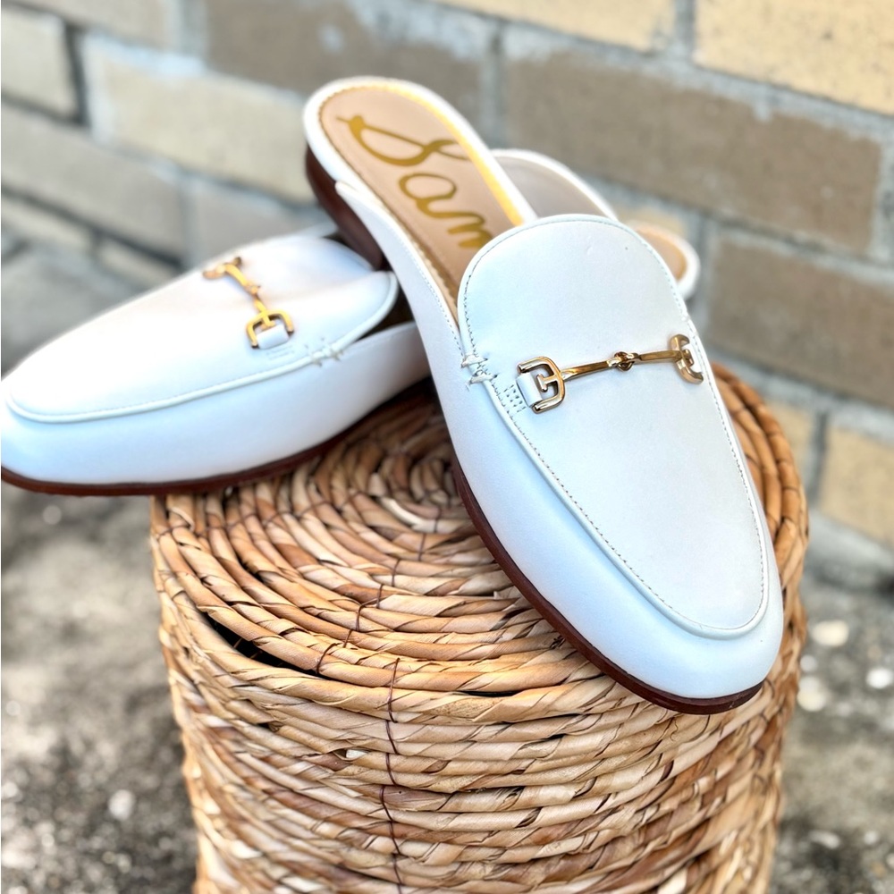 Sam Edelman Cream Mules with Gold Detail